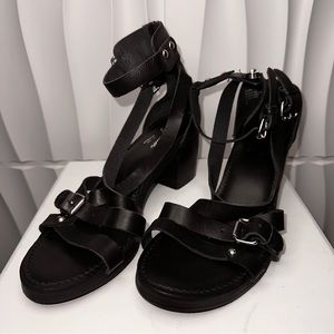 Seychelles Black Leather Strappy Heel Sandal
